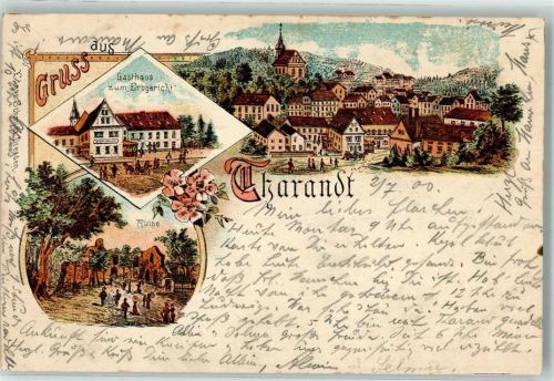 Tharandt 1900 Gasthaus Zum Erbgericht Ruine Bahnpost Dresden - Reichenbach Zug 1066