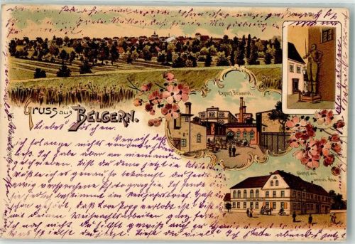 Belgern 1898 Export Brauerei Roland Säule Gasthaus Zum weißen Ross