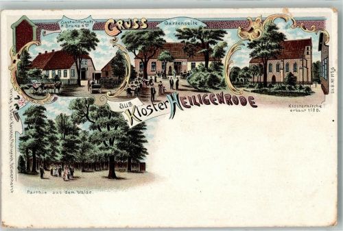 28816 W2805 Heiligenrode b Bremen Lithographie Kloster Gasthaus H. Bruns Klosterkirche Wald