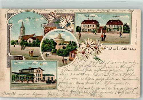 39264 O3401 Lindau , Anh Lithographie Burg Lindau Bahnhof Oberförsterei Pfarrhaus