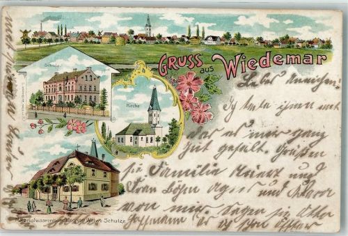 04509 O7271 Wiedemar 1906 Lithographie Schule Kirche Materialwarenhandlung Witwe Schulze