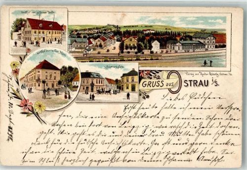 Ostrau 1895 Gasthaus Zur goldenen Taube Bahnhof Gasthaus Zum wilden Mann Bismarkplatz