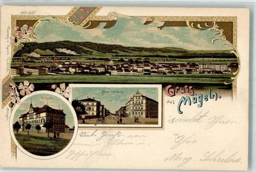 04769 O7263 Mügeln b Oschatz 1903 Lithographie Schule Albertstraße