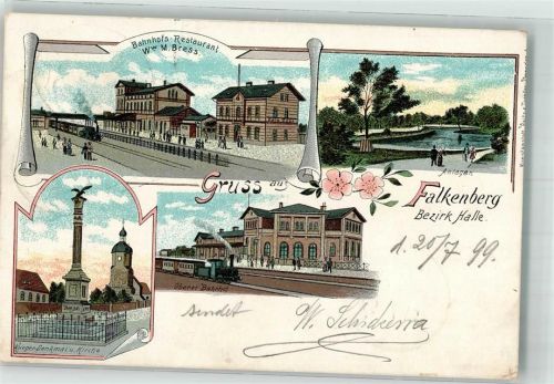 Falkenberg 1899 Kriegerdenkmal Bahnhof Anlagen Bahnhofsgasthaus