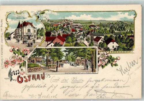 Ostrau 1899 Gasthaus zum Wilden Mann Gartenwirtschaft
