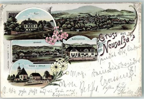 02742 O8713 Neusalza-Spremberg 1898 Lithographie Post Bahnhof Schützenhaus Kirche Schule Bahnpost Dresden - Bischofswerda Zug 852
