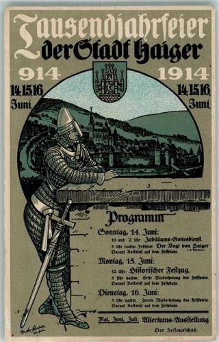 Haiger 1914 Tausendjahrfeier Stadt Haiger 1914 Ritter Festprogramm Sonderstempel