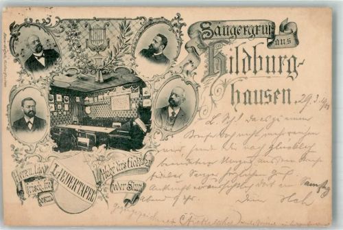 Hildburghausen 1900 Sängergruß Liedertafel Portraits Lyra Gastraum Klavier