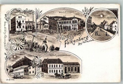 Falkenberg 1901 Molkerei Rittergut Gasthaus zum goldenen Anker Bahnhof Mondschein