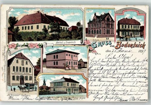 29389 W3123 Bodenteich 1899 Lithographie Amthof Gasthaus Brammer Poorthaus Schule