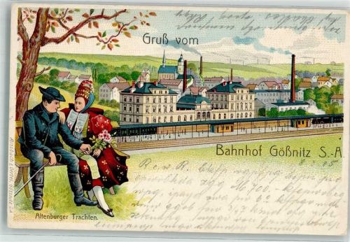 Gößnitz 1905 Bahnhof Altenburger Trachten Bahnpost Leipzig - Hof Zug 111