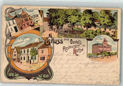 Rötha 1902 Post Postkutsche Gasthaus Oertel Garten Kegelbahn