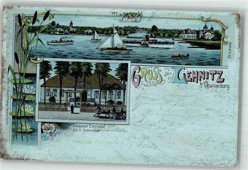 16515 O1407 Lehnitz 1900 Lithographie See Gasthaus Lehnitzsee H. Scheinhardt