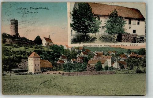 Lißberg 1898 Gasthaus-Metzgerei Schädel Aussichtsturm Vogelsberg Bahnpoststempel