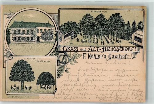 24226 W2305 Heikendorf 1897 Lithographie Vorläufer Gasthaus Kähler Biergarten Trauerweide