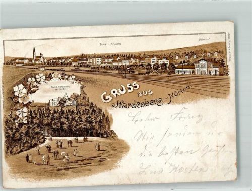 37176 W3412 Nörten-Hardenberg 1897 Lithographie Ruine Bahnhof