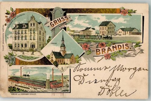 Brandis 1901 Leipziger Tonwaren-Fabrik Gasthaus zur Eisenbahn Bahnhof