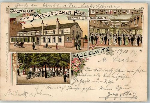 Modelwitz 1897 Gasthaus zum Preussischen Hof Saal Garten Stempel Hunger - Brauer