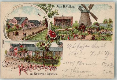 30159 W3000 Kirchrode Lithographie Windmühle Gasthaus Mühlenschenke Garten