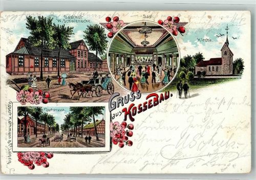 39606 O3541 Kossebau 1906 Lithographie Dorfstraße Gasthaus Schwencke Festsaal