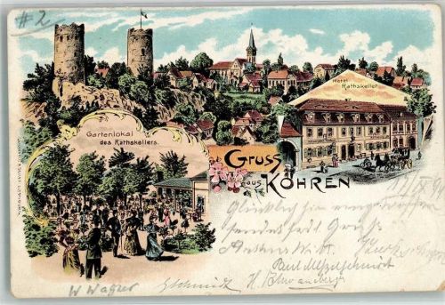 04655 O7234 Kohren-Sahlis Lithographie Hotel Rathskeller