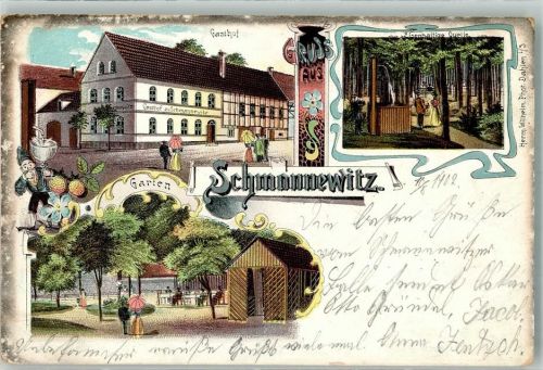 04774 O7261 Schmannewitz 1902 Lithographie Eisenhaltige Quelle Gasthaus Gartenwirschaft