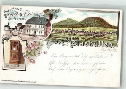 61479 W6246 Glashütten , Taunus 1898 Lithographie Gasthaus zum Weissen Ross Antike Standuhr