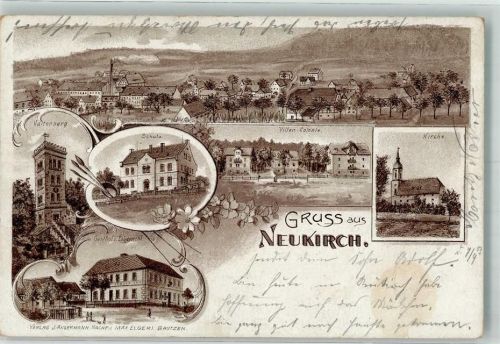 01904 O8505 Neukirch ,Lausitz 1903 Lithographie Burg Valtenberg Gasthaus zum Erbgericht Villen-Colonie