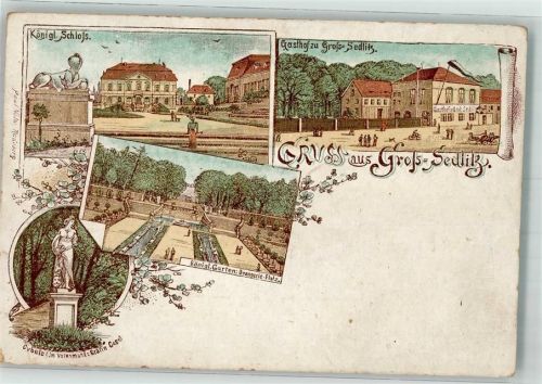 01809 O8312 Heidenau , Sachs Lithographie Groß Sedlitz Statue Oybele Kgl. Garten Kgl. Schloß Gasthaus zu Groß-Sedlitz