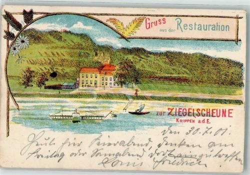 Krippen 1901 Gasthaus zur Ziegelscheune Elbedampfer