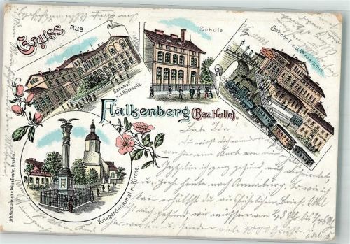 Falkenberg 1898 Bahnhof Schule Kriegerdenkmal