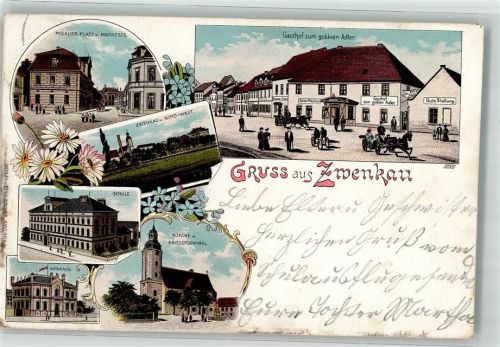 Zwenkau Pegauer Platz Marktstraße Gasthaus Zum goldnen Adler Schule Rathaus Kirche Kriegerdenkmal
