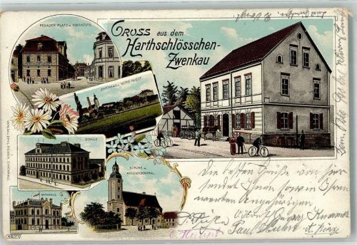 Zwenkau 1901 Pegauer Platz Marktstraße Harthschlösschen Schule Rathaus Kirche Kriegerdenkmal