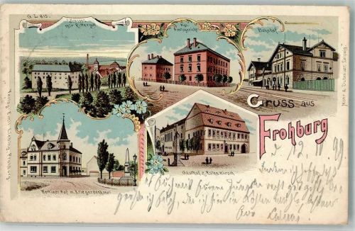 Frohburg 1899 Schloss mit Rittergut Kgl. Amtsgericht Bahnhof Wettiner Hof Kriegerdenkmal Gasthaus Zum roten Hirsch