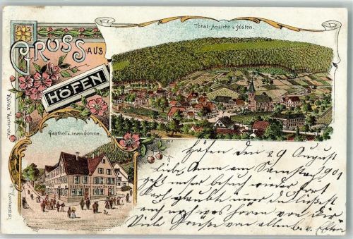 Höfen 1901 Ev. Kirche Gasthaus zur neuen Sonne