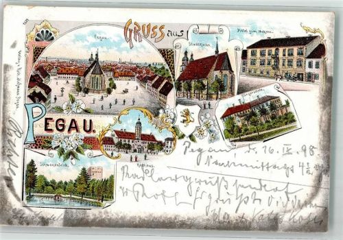 Pegau 1898 Stadtkirche Hotel Zum Mohren Bürgerschule Rathaus Schwanenteich
