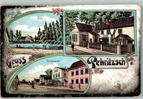 Pehritzsch Dorfstraße Gasthaus Kirche Teich Bahnpost Leipzig-