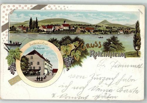 Rheinheim 1903 Rhein Ruderboot Gasthaus zum Engel Weintrauben