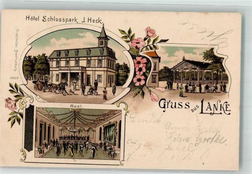 16348 O1281 Lanke 1899 Lithographie Hotel Schlosspark J. Heck