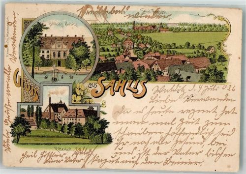 04655 O7234 Kohren-Sahlis Lithographie Schloss Rittergut Landpost Wenigossa über Bad Lauster