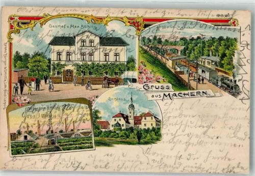 Machern 1906 Gärtnerei Schmidt Gasthaus Böhlig Bahnhof Schloß