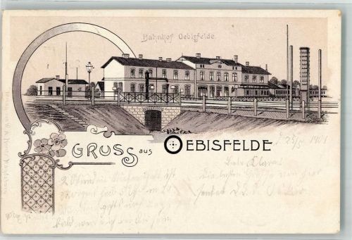 39646 O3573 Oebisfelde 1901 Lithographie Bahnhof Oebisfelde Bahnpost Berlin-Hannover Zg. 17