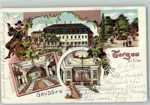 04860 O7290 Torgau 1906 Lithographie Schütze Gasthaus Schützenhaus Saal Alter Saal
