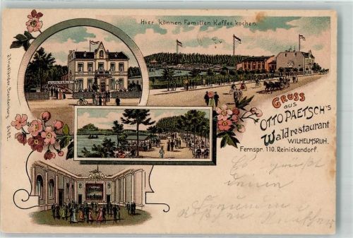 10115 W1000 Reinickendorf 1902 Lithographie Gasthaus Wilhemsruh Garten See Ballsaal