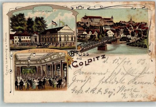 Colditz 1903 Schützenhaus Konzert- und Ballsaal Freiberger Mulden-Brücke
