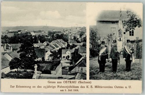 Ostrau 1908 Erinnerung an 25 jähr. Fahnenjubiläum Militärverein Ostrau 1908 Fahnenträger