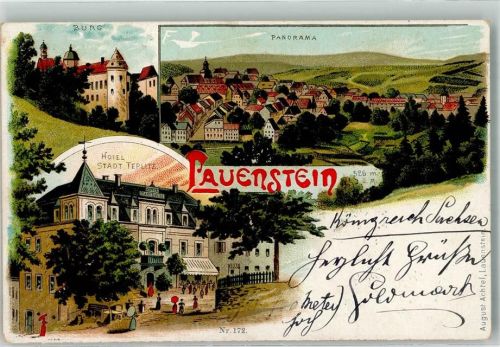 01778 O8246 Lauenstein , Sachs Lithographie Burg Hotel Stadt Teplitz