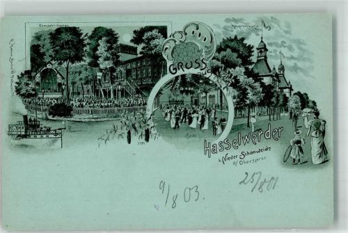 10115 O1190 Niederschöneweide 1903 Lithographie Gasthaus Hasselwerder Konzertgarten Ballsaal