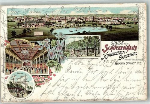 Hohenstein-Ernstthal 1898 Gasthaus Schützenhaus Saal Konzertgarten Teich