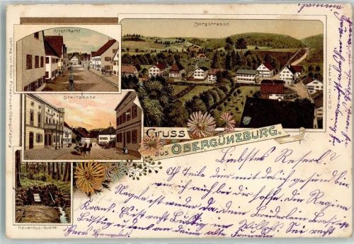 Obergünzburg 1899 Alter Markt Steinstraße Reverdys-Quelle Bergstraße